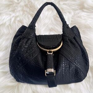 Black Leather Fendi Spy Bag with Zucca Interior